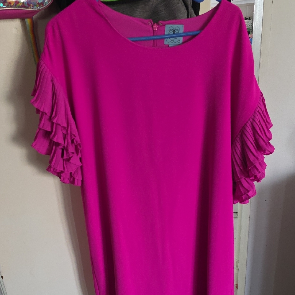 CeCe Hot Pink Ruffle Sleeve Shift Dress